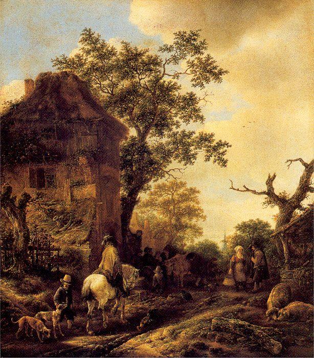 Ostade, Isaack Jansz. van The Outskirts of a Village with a Horseman Sweden oil painting art